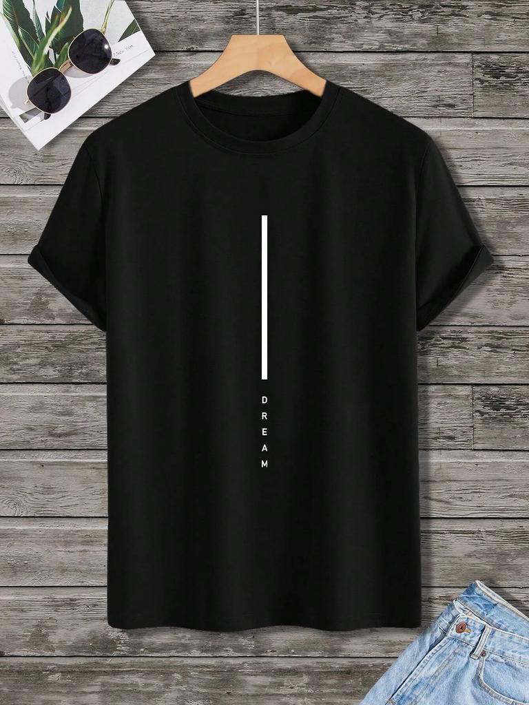 Summer men 100% cotton summer loose suitable for dream letter printing slim suitable for casual sports round neck short sleeve T