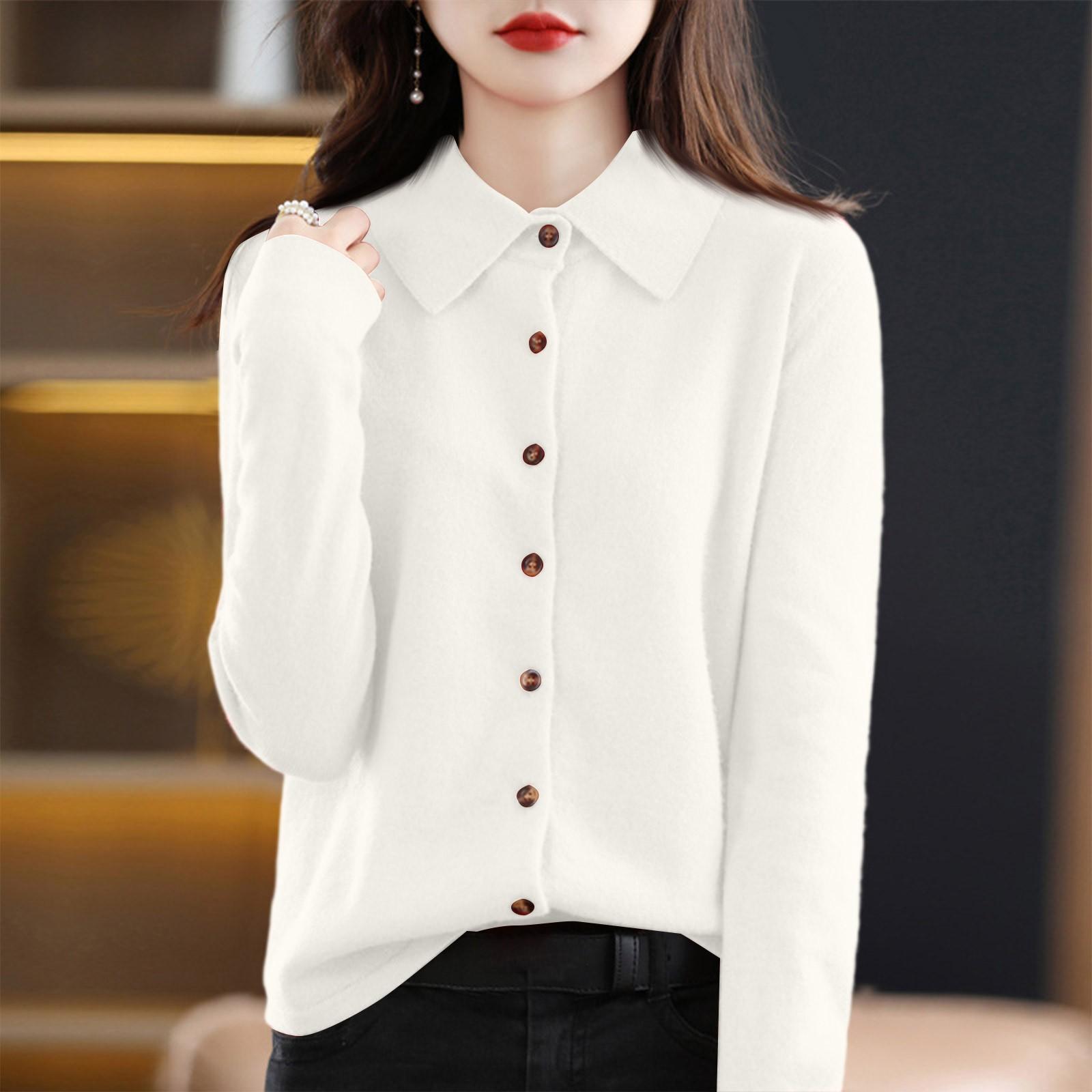 

Женский модный повседневный кардиган однотонного цвета свободного кроя с длинными рукавами и отложным воротником XL белый