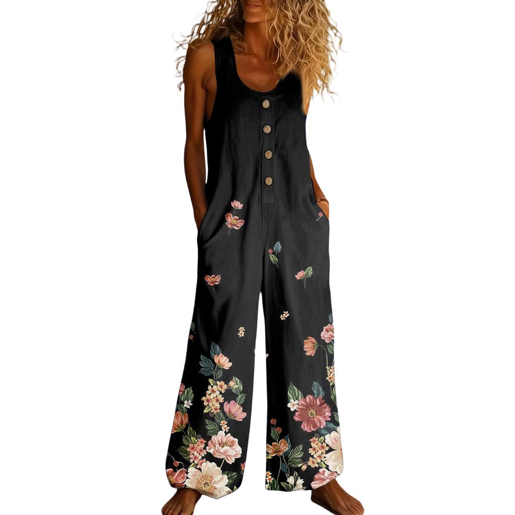 Lässiger ärmelloser lockerer Jumpsuit mit Taschen und verstellbaren Trägern für Damen (lange Länge).