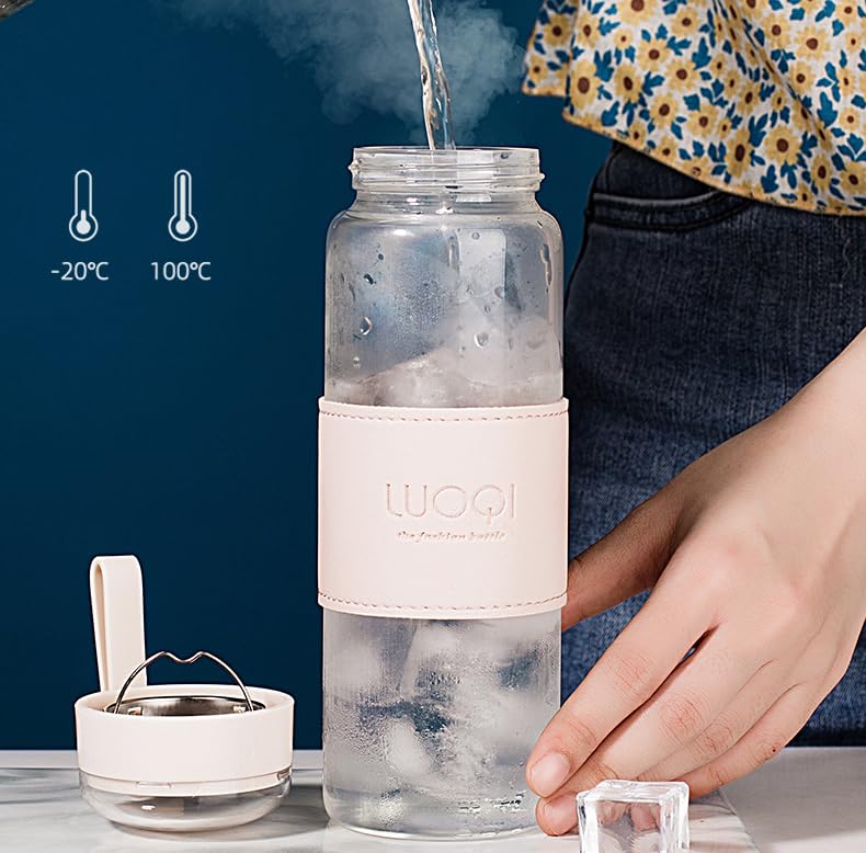 FISHLUCK Water Bottle, Glass Bottle, High Boron Silicone Glass, Direct Drinking, Leak-Proof, Portable, Transparent, for Office, School, and Outdoor