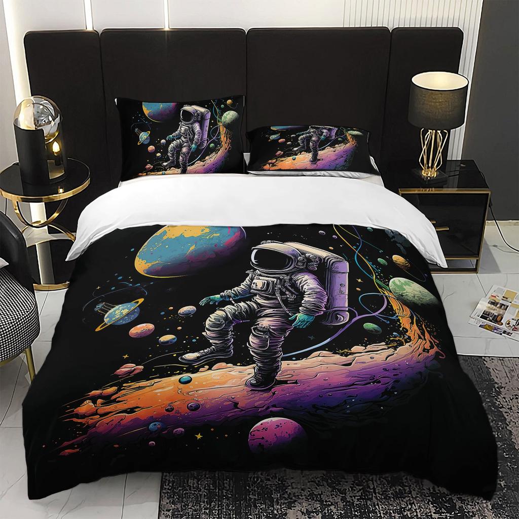 3Pcs For Galaxy Astronaut Bedding Duvet Cover Set Spaceman Bedding Quilt Set Astronaut Themed Bed Quilt Set Cosmic Bedroom Decor