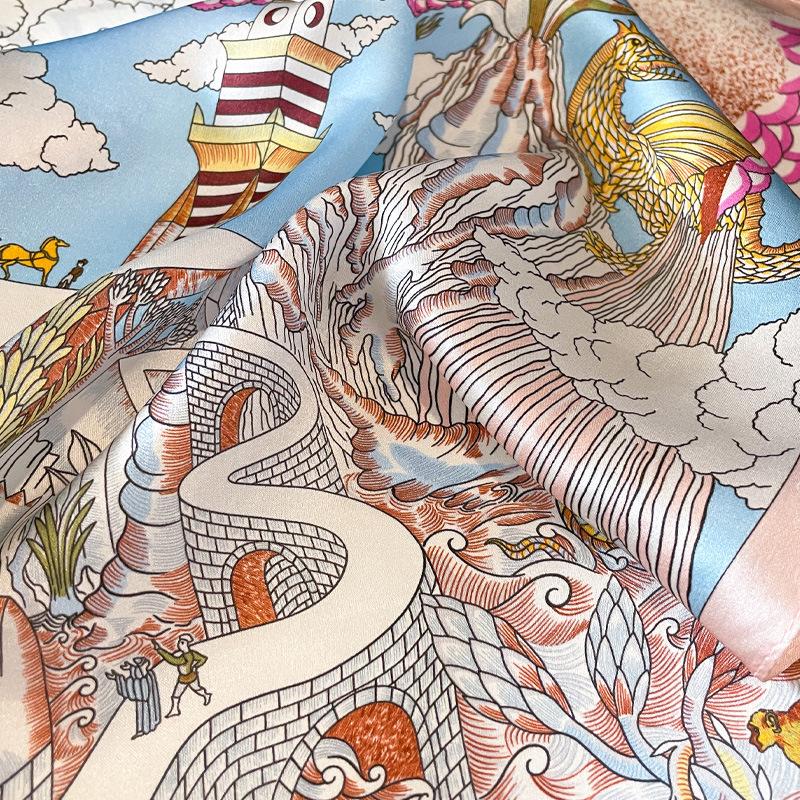 Silk Simulation Silk Scarf Women'S Spring And Autumn Thin Pink 70Cm Small Square Scarf Mulberry Silk Silk Scarf Neck Protection Shawl