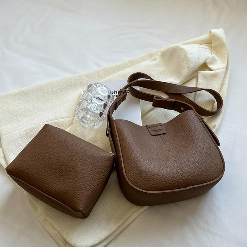 

FLYING STARS Brand Soft Leather Bag For Women Fashion Commuting Shoulder Crossbody Bag Large Capacity Casual Retro Bucket Bag 23cmX19cmX9cm