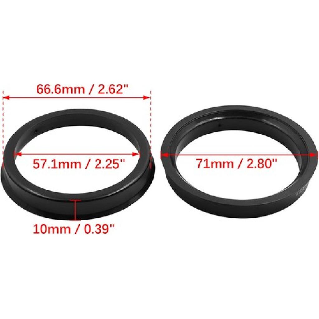 Car Hub Centric Rings Wheel Bore Center 57.1mm ID to 66.6mm OD - 4pcs Black P