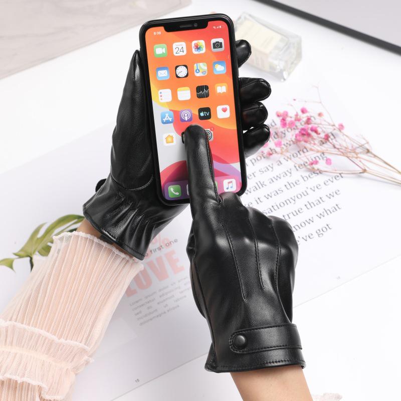 Women's PU Leather Touchscreen Gloves: Cold-Proof, Windproof, Fleece-Lined, Ideal for Autumn/Winter Driving.