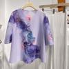 New Fashionable Printed Pleated Round Neck with a Five Quarter Sleeve Short Jacket, Elegant and Loose Fitting, Covering Flesh