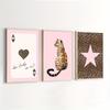3 buc Cărți de joc fără ramă roz cu imprimeu leopard Artă cu ghepard Poster de modă Imprimare pe pânză Lux simplu Cameră de fete Decor modern pentru casă