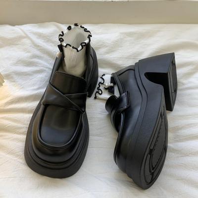 Lederschuhe mit dicker Sohle für Damen Frühling und Herbst High-End Französisch Retro Höhenverstärkende Loafer Slipper