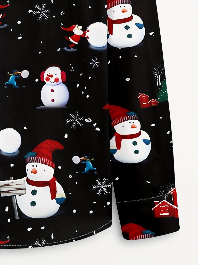 Men's Fashion Printed Shirt Christmas Print Fashion Printed Men's Casual Button- Long Sleeve Shirt