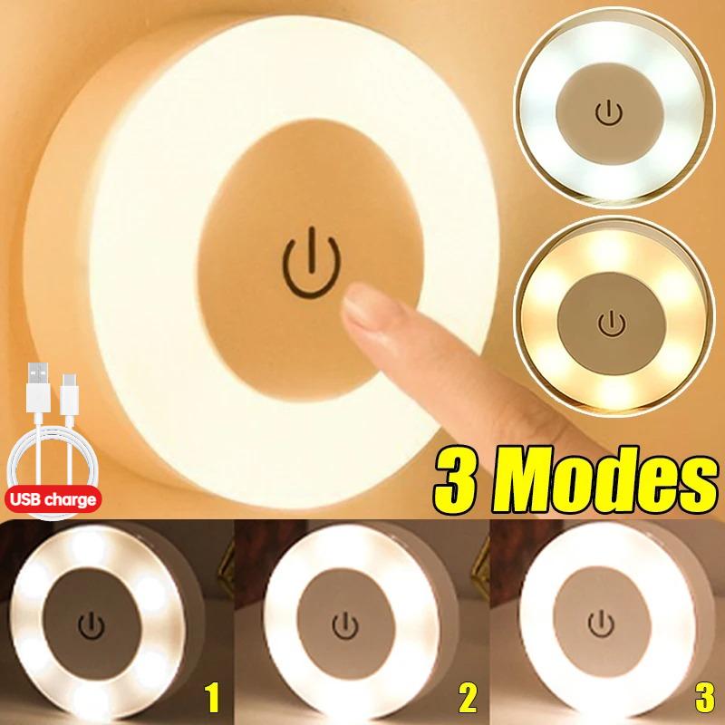 LED Night Lights 3 Modes Dimming Round Sensor Lamps USB Charged Magnetic Wall Light for Kitchen Bedroom Wardrobe Closet Lighting