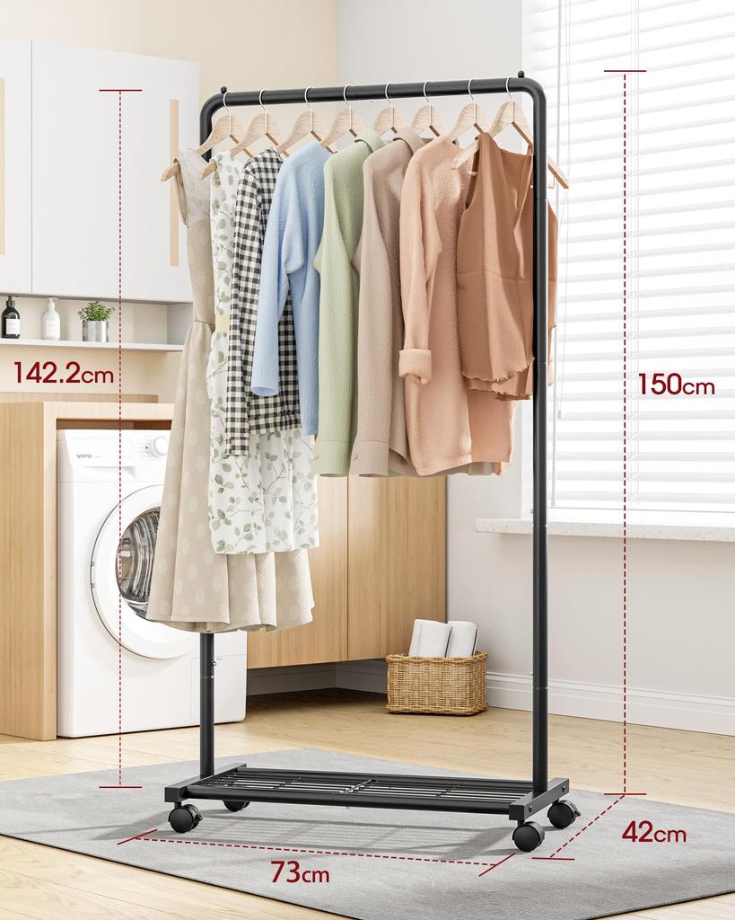 Sakugi Hanger Rack double type with casters and mesh Stylish ideal for and High load 73cm x 42cm x 150cm - All-metal construction, shelf. design,