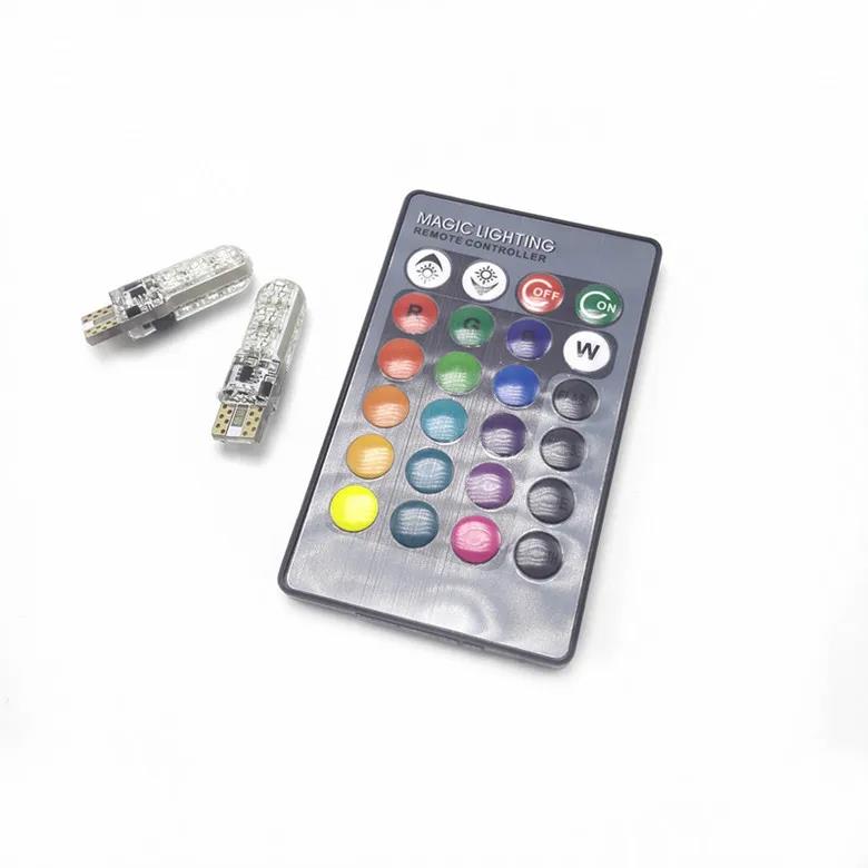 1 set T10 RGB Flaşör LED Lamba T10 W5W Araba Lambaları LED Ampuller 194 168 501 Kehribar Silika Jel Park Lambaları 12V Uzaktan Kumandalı Ampuller 7