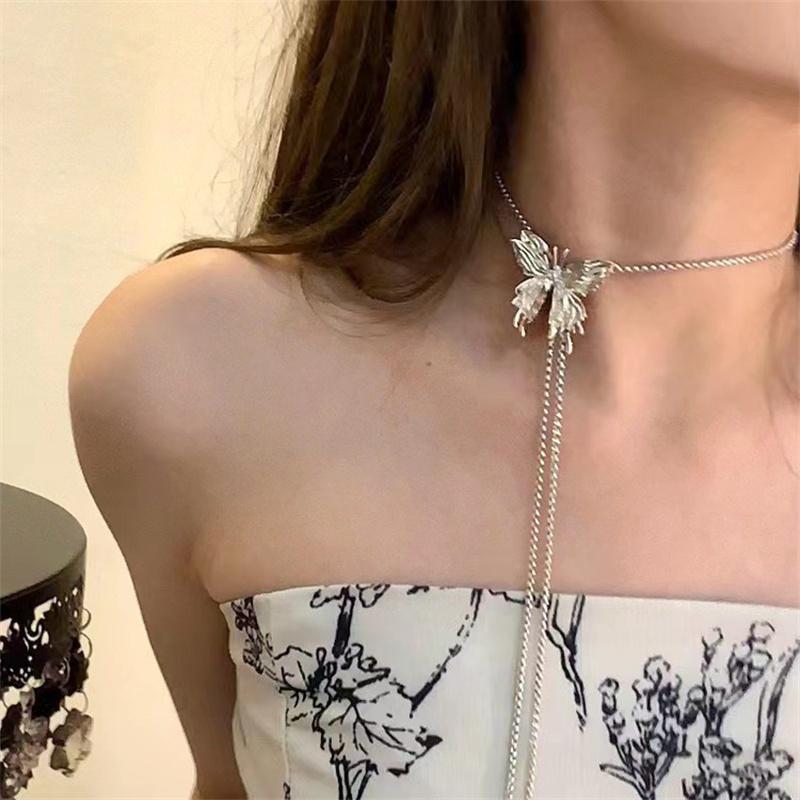Silver Metal Liquid Butterfly Pull-Out Adjustable Necklace Waist Chain Arm Chain