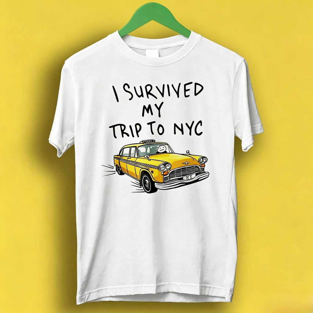 I Survived My Trip To NYC T Shirt New York City Yellow Taxi Meme Gift Funny Tee Style Unisex Gamer Cult Movie Music P212