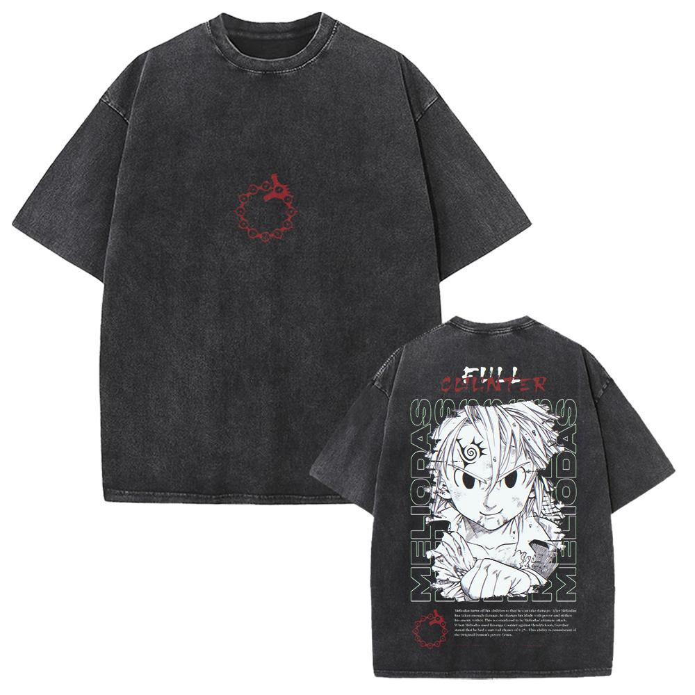 The Seven Deadly Sins Manga Graphic T-shirt Meliodas Vintage Washed Oversized T Shirt Men Women Clothing Cotton Short Sleeve Tee