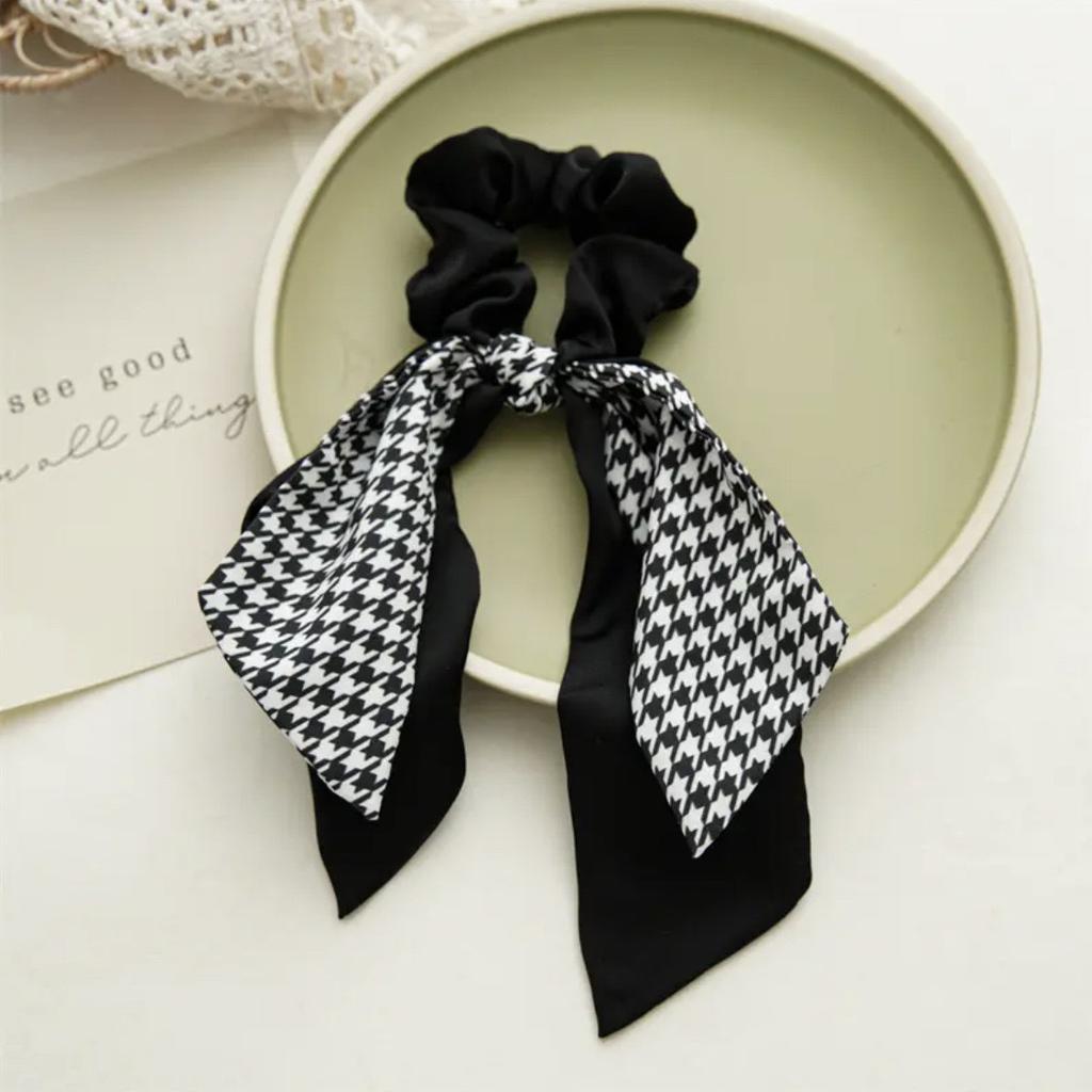 Korea Blumen Schleife Scrunchies für Frauen Satin Langes Band Pferdeschwanz Schal Mädchen Haargummis Druck Elastische Haarbänder Accessoires