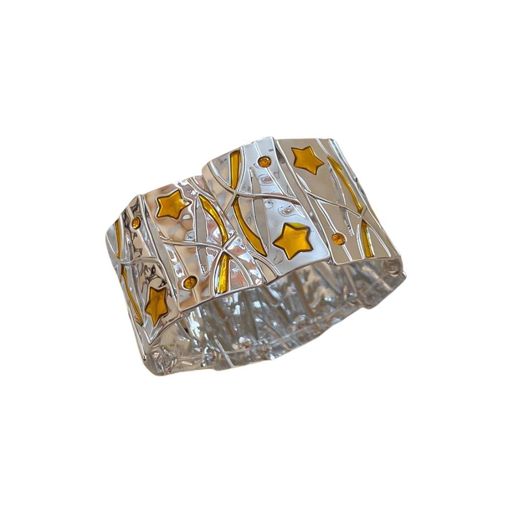 Blue/Yellow Star Zinc Zinc Alloy Bracelet Hand Ring Women's Hand Bracelet Elastic Square Star Bangle  Girl