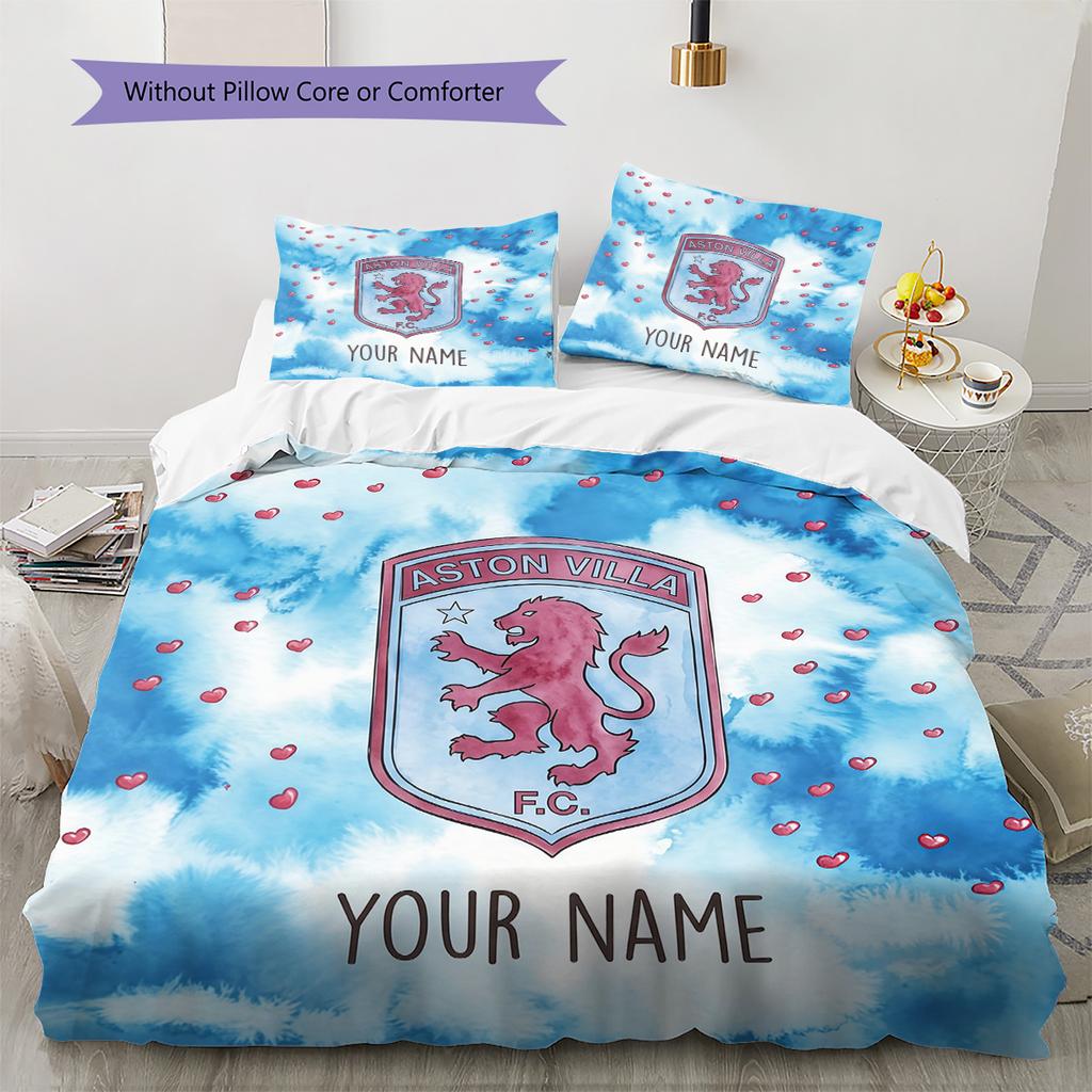 Custom Name Aston Villa2 Pattern Bedding Quilt Set  Home Decoration  Gift (1 * duvet cover + 2 * pillowcase  without core)