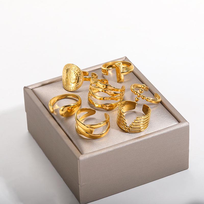 Unisex Retro 18k Gold Stainless Steel Open Cross Ring