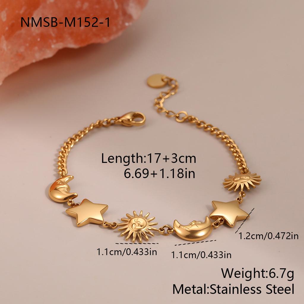 GEMCHIC Women's Stainless Steel Star Moon Sun Bracelet Fashion Luxury Jewelry for Women Hypoallergenic Titanium Steel