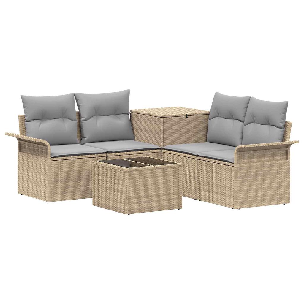 Sofa Set 6 pcs. 4 Seater Beige and Light Grey