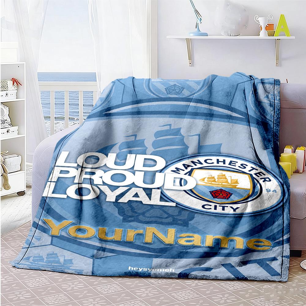 Manchester City Customize Text Blanket Lightweight Customizable Blanket Warmthful Decor Suitable for Seaside Bed Office Bedding All-Season Use