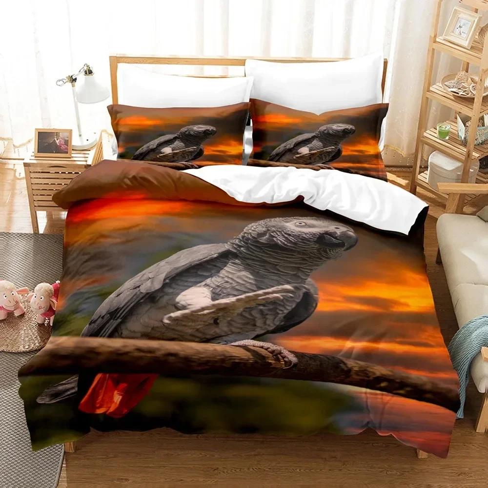 Parrot Lovely Gray Parrot Themed Comfortable Duvet Quilt Cover Pillowcase Bedding Set Children Bedroom Decoration Home Textile