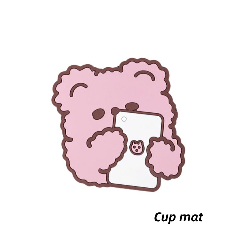 

1 шт. Мультяшный адиабатический силиконовый теплоизолированный коврик, подставка под чашку для напитков и кофе Pink Bear