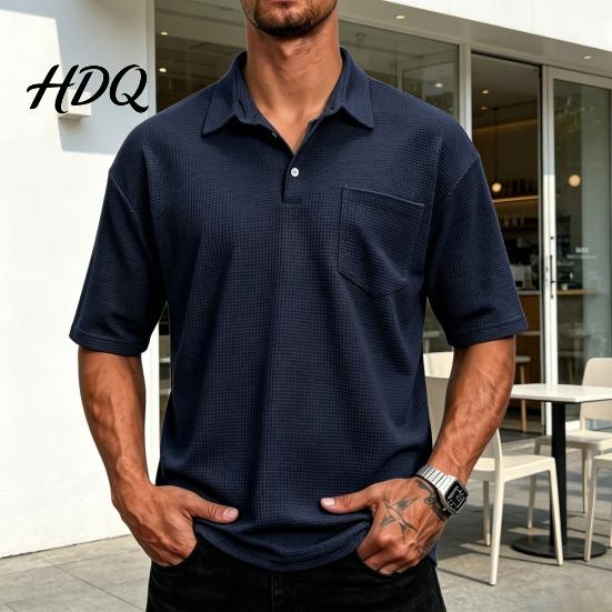 Men T-shirt with Buttons Golf Shirt Short Sleeve Collared T-Shirt Summer Tee