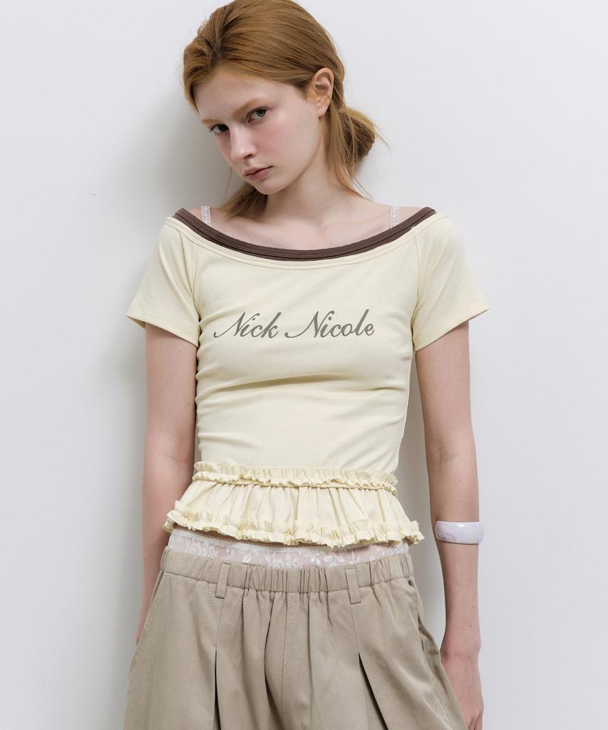 Nigaennikol Off-Shoulder Frill Crop Top_Cream
