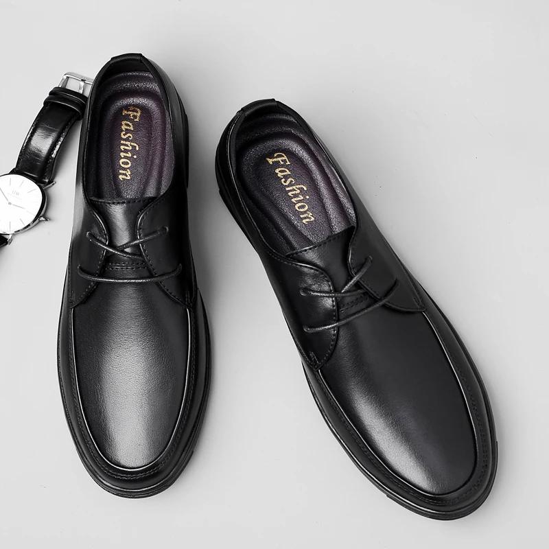 Модная весенне-осенняя простая мужская модельная обувь с острым носком и увеличивающей — фото 2