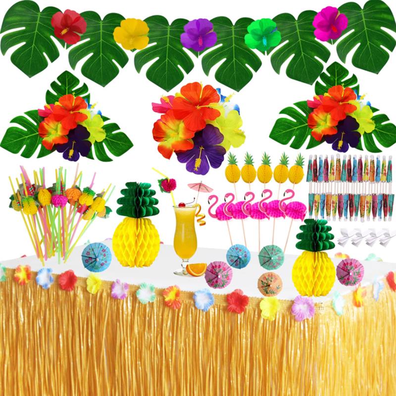 Table Hawaiian Grass Skirt Set Party Decorations Set For For Beach Summer Party