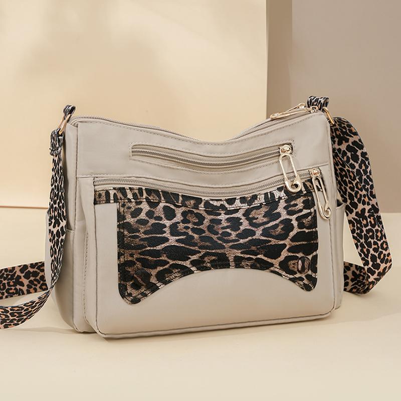 Large Capacity Women's Shoulder Bag Nylon Crossbody Bag Leopard Print Small Bag Mother Bag
