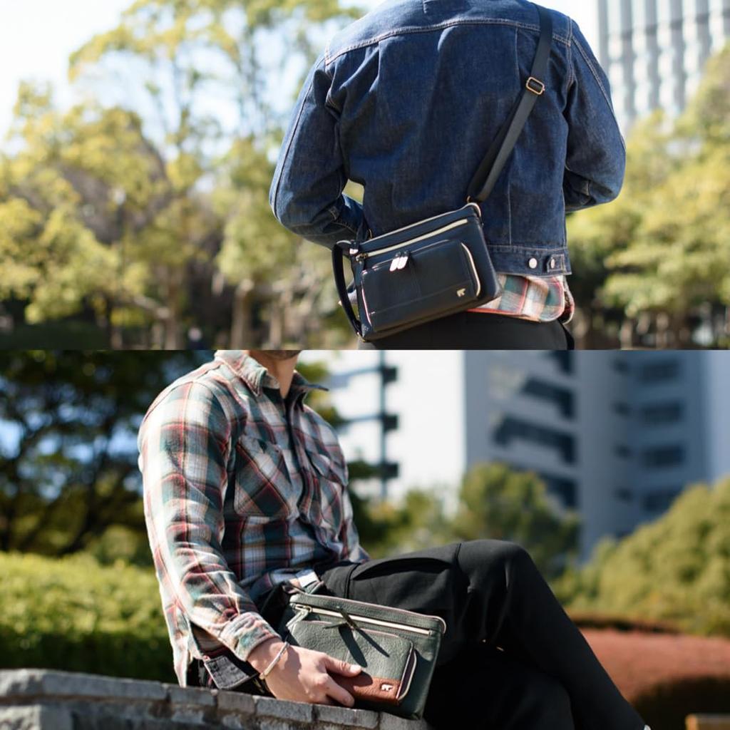 Shoulder Antique Style 2WAY Clutch Shoulder Bag Wallet Shoulder Second Bag GBMH3NE3 Green [Golden Bear] Men's