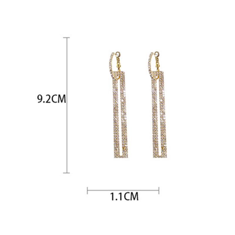 Fashion Long Geometric Drop Earrings Luxury Gold Copper Color Rectangle Rhinestone Earring for Women Party Zircon Gift