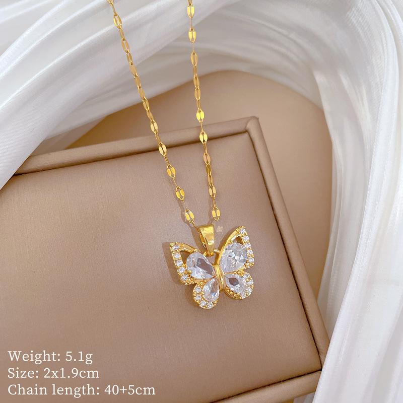

Zircon Butterfly Necklace Earrings Set Light Luxury Slightly Inlaid Personalized Temperament Banquet Earrings Item Combination