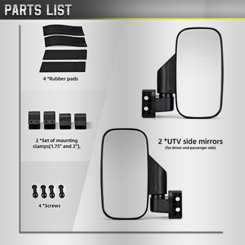 UTV Folding Side View Glass ImpactResistant Easily Install Universal Side View Glass for 1.6“-2“ Roll Bar Cage