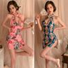 Sexy Sex Clothes Printed Cheongsam Waist High Split Sleeveless Sex Pajamas Retro Neck Sex Underwear Exposed
