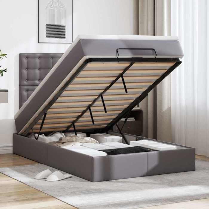 VidaXL Cadre de lit ottoman avec matelas gris 120x200 cm similicuir 3312999