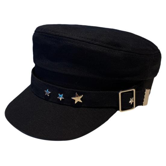 Women Extended Brim Beret Hat Flat Dome Star Decor Adjustable Newsboy Hat Outdoor Solid Color Painter Hat Streetwear