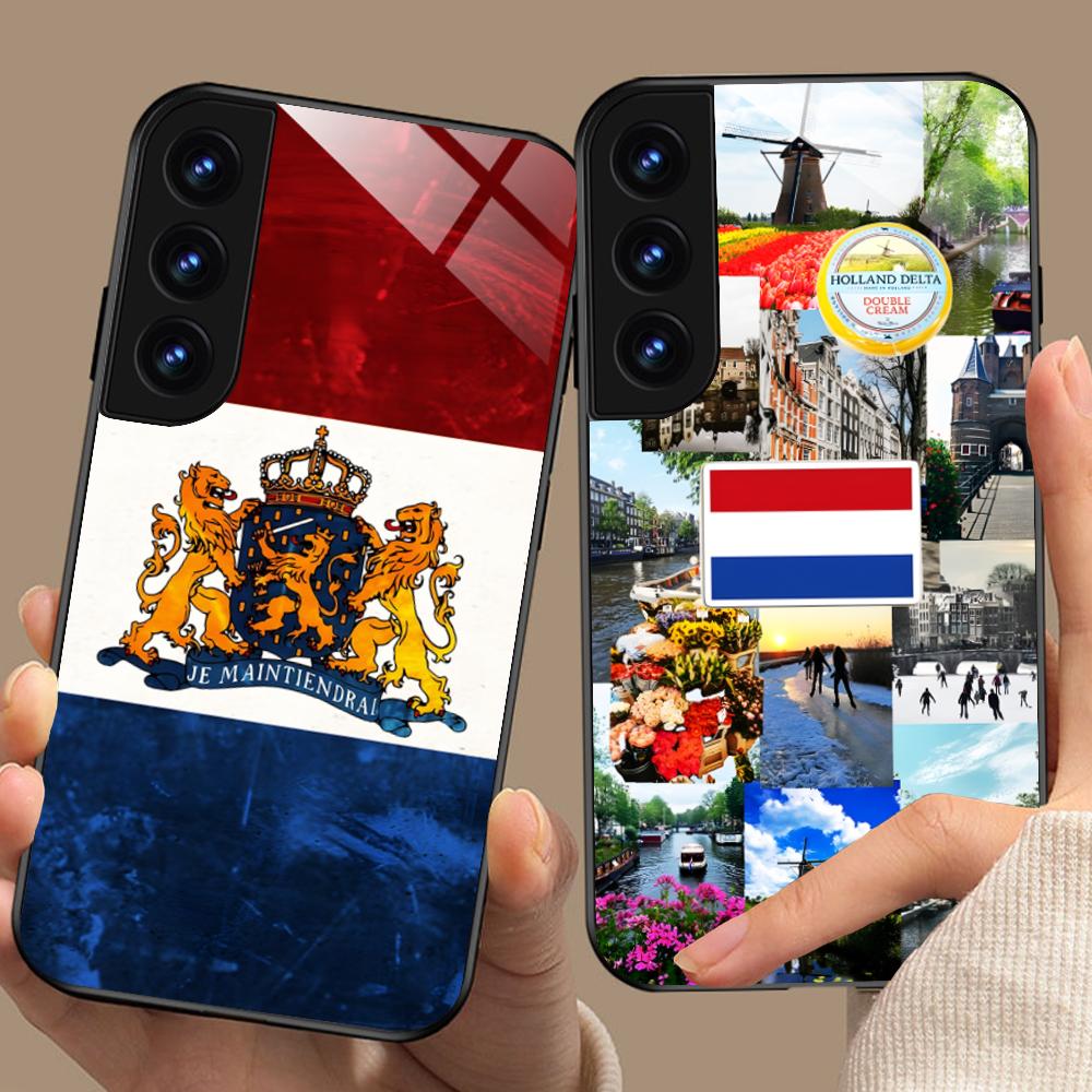 Netherland Dutch Flag Glass Mobile Phone Case for Samsung Galaxy A56 55 54 53 52 51 36 35 34 23 16 15 5G Colorful Cover