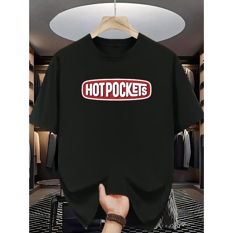 

European sizes A Trendy Short-Sleeve T-Shirt with a Hot Pocket Theme Print, Perfect for Streetwear And Party Occasions S чёрный