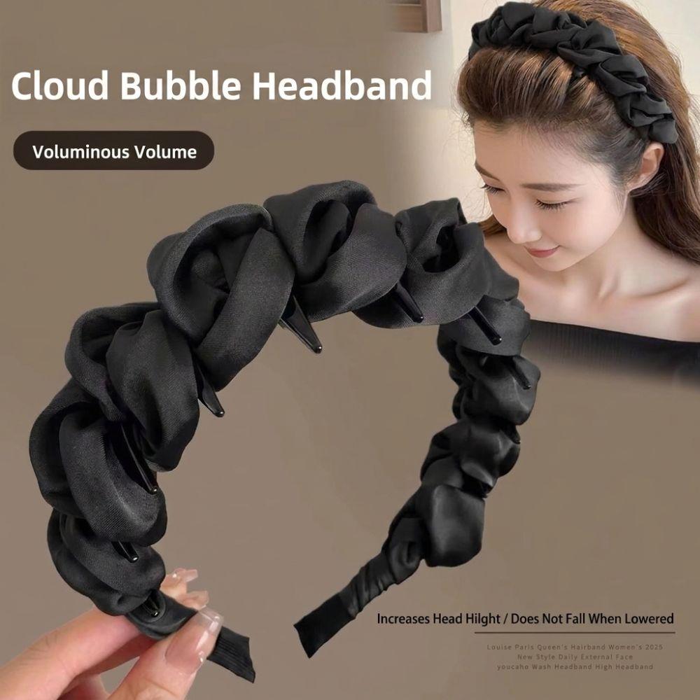 Anti-Slip Teeth Wrapping Ribbon Headband Ruched Texture Ruched Hair Hoop Makeup Styling