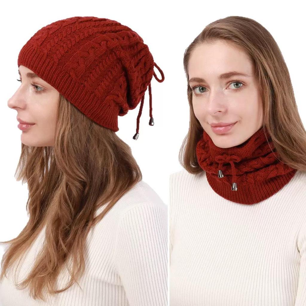 Fall/Winter Women's Double Wear Drawstring Knitted Ponytail Hat with Deer Plush Fabric