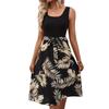 European and American spring and summer printed sleeveless waist strap medium and long dress women's contrasting color holiday beach dress