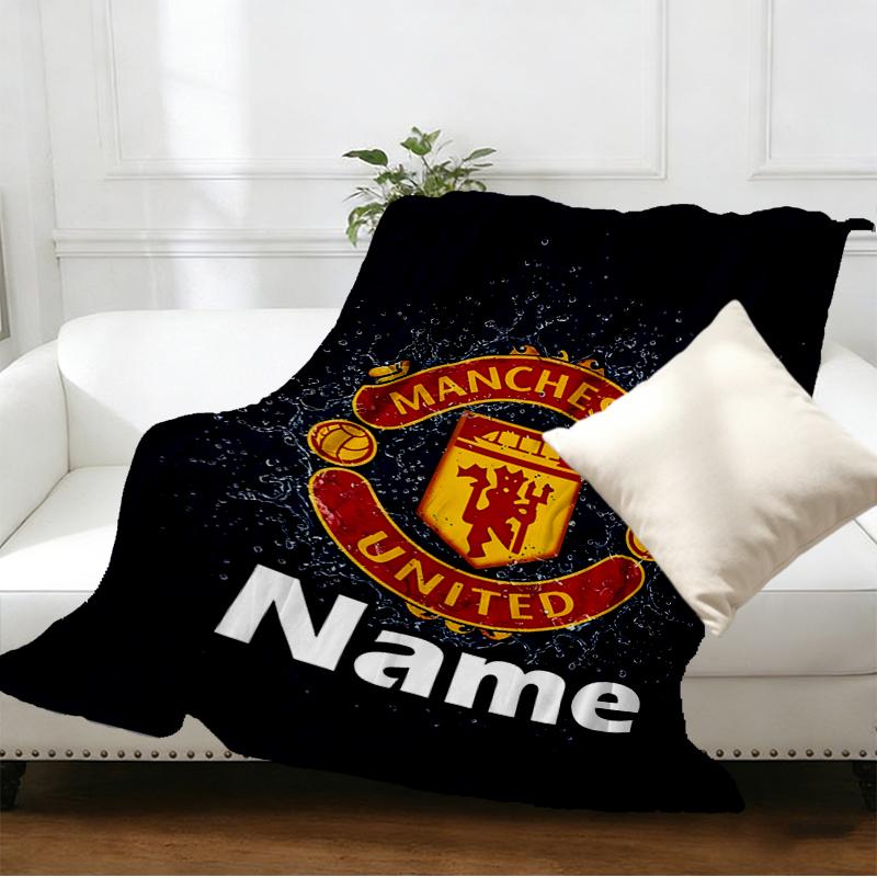 Custom Name Personalized Manchester Football F.C Print Blankets, Home Decor, Bedroom, Sofa, Camping, Couch, Gifts for Birthday Christmas