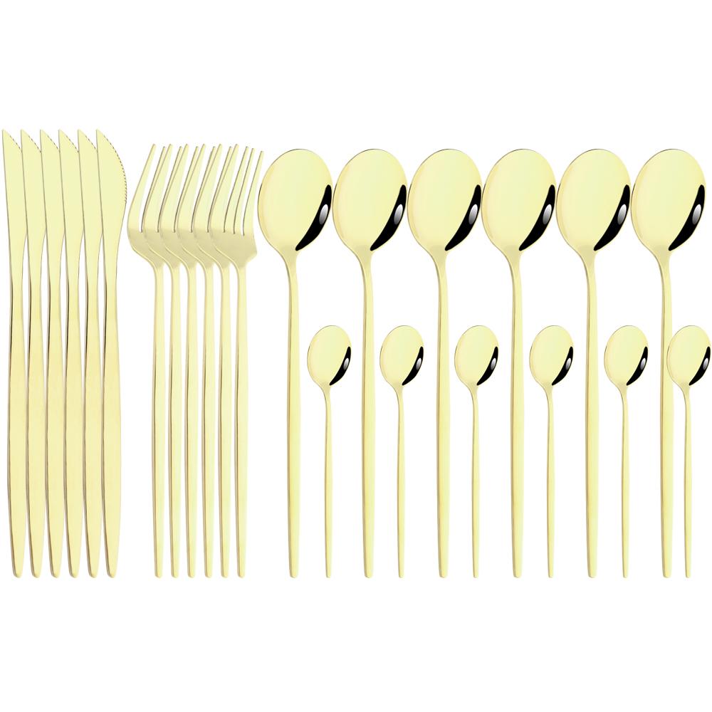 Black Silver 24pcs Stainless Steel Cutlery Set Fork Teaspoon Knife Silverware Mirror Dinnerware Flatware Kitchen Tableware Set
