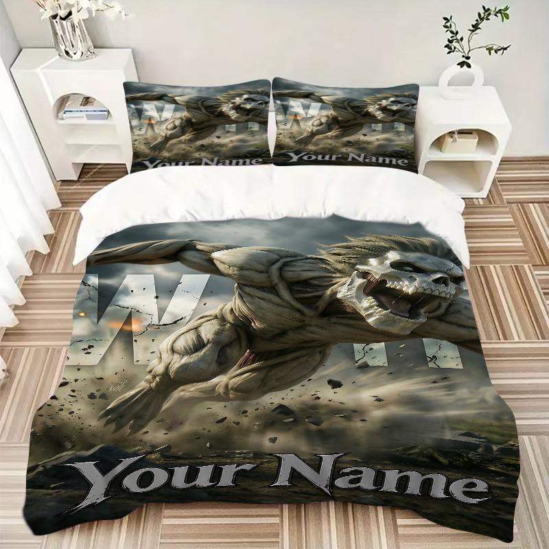 Titan Warrior Bedding Set Personalized Washable Custom 3Pcs Duvet Cover Pillowcases Soft Microfiber Home Bedroom Gift