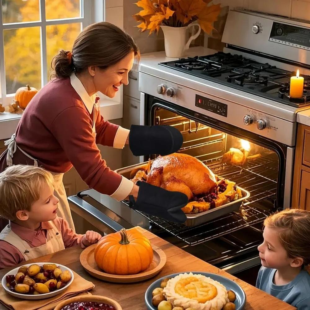 Short Oven Mitts Silicone Kitchen Oven Gloves High Heat Resistant 500℉ with Non Slip Grip Surfaces and Hanging Loop