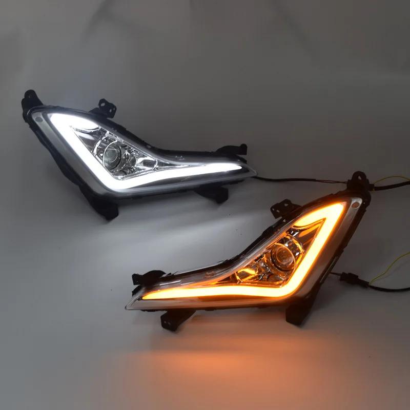 1Pair LED DRL Daytime Running Lights Fog Lamp For Hyundai Elantra 2014 2015 2016 Car Front Bumper Fog Lamps Turn Singal White
